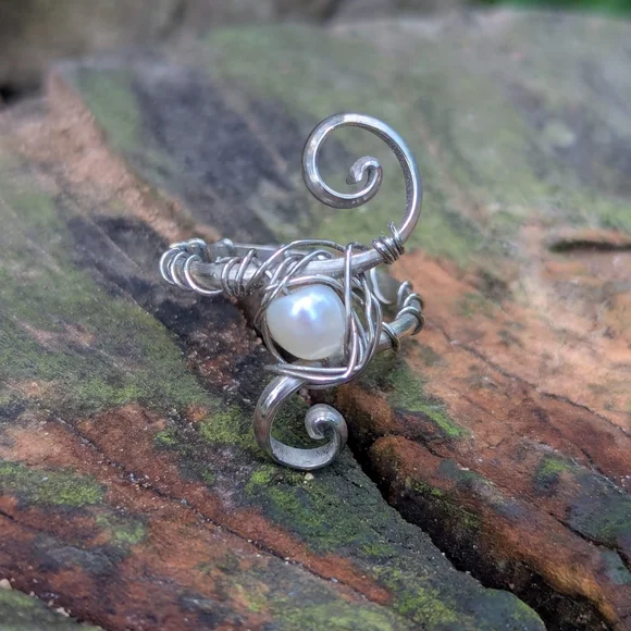 Handmade Wire Wrapped Pearl Ring - Picture 2 of 5